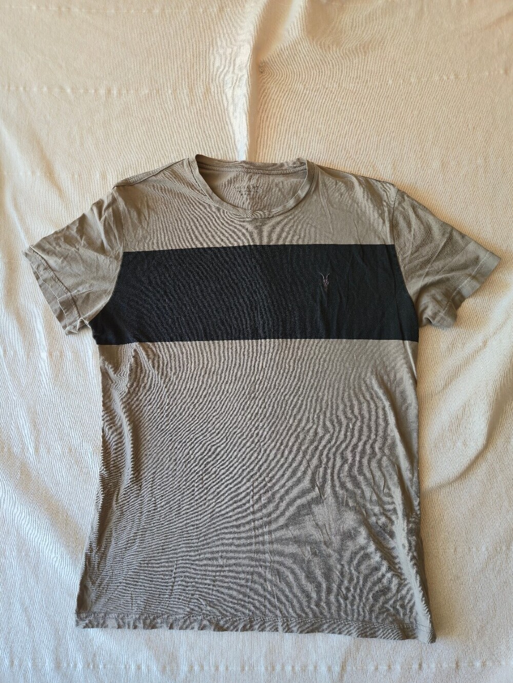 AllSaints Men's Small Regular Fit T-Shirt in Beige and Black